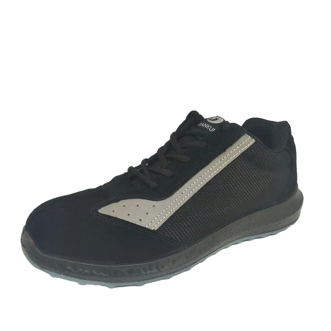 JK6518K TPU Sole Suede Leather Lightweight Non Slip Steel Toe Prevent Puncture Men Sport Type Work Shoes Safety(Black)